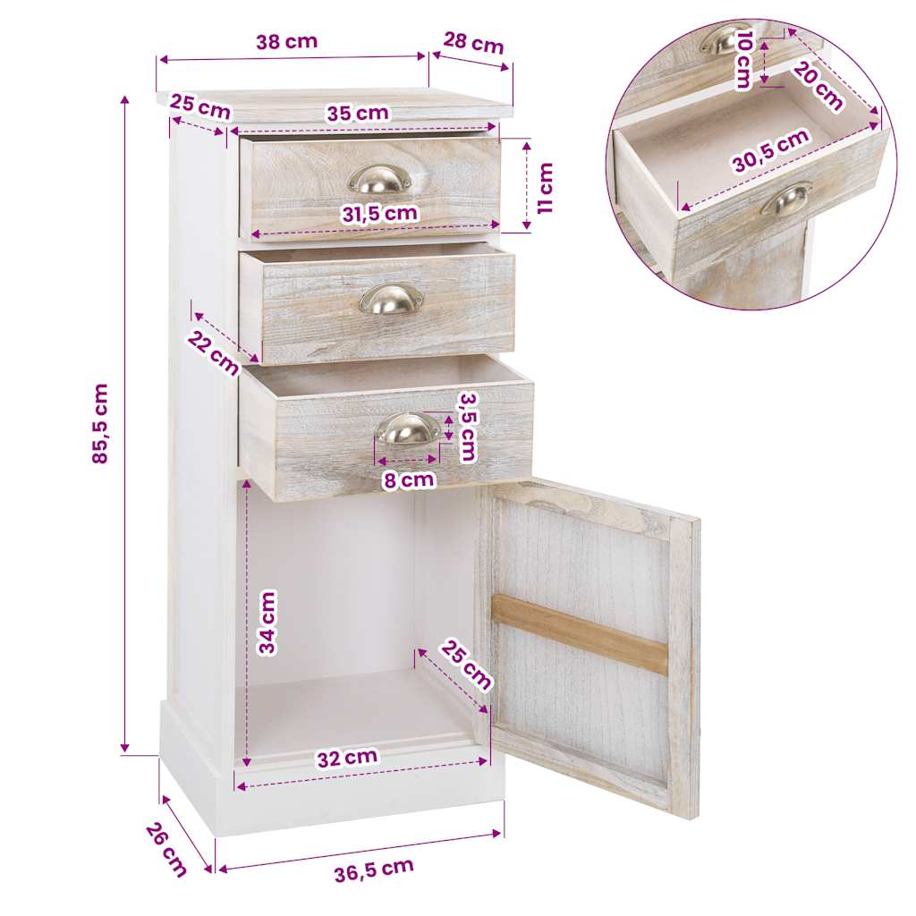 Beistellschrank 38x28x86 cm Massivholz Paulownia