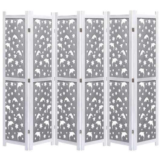 Cloison de séparation 6 parties grise 210 x 165 cm en bois massif
