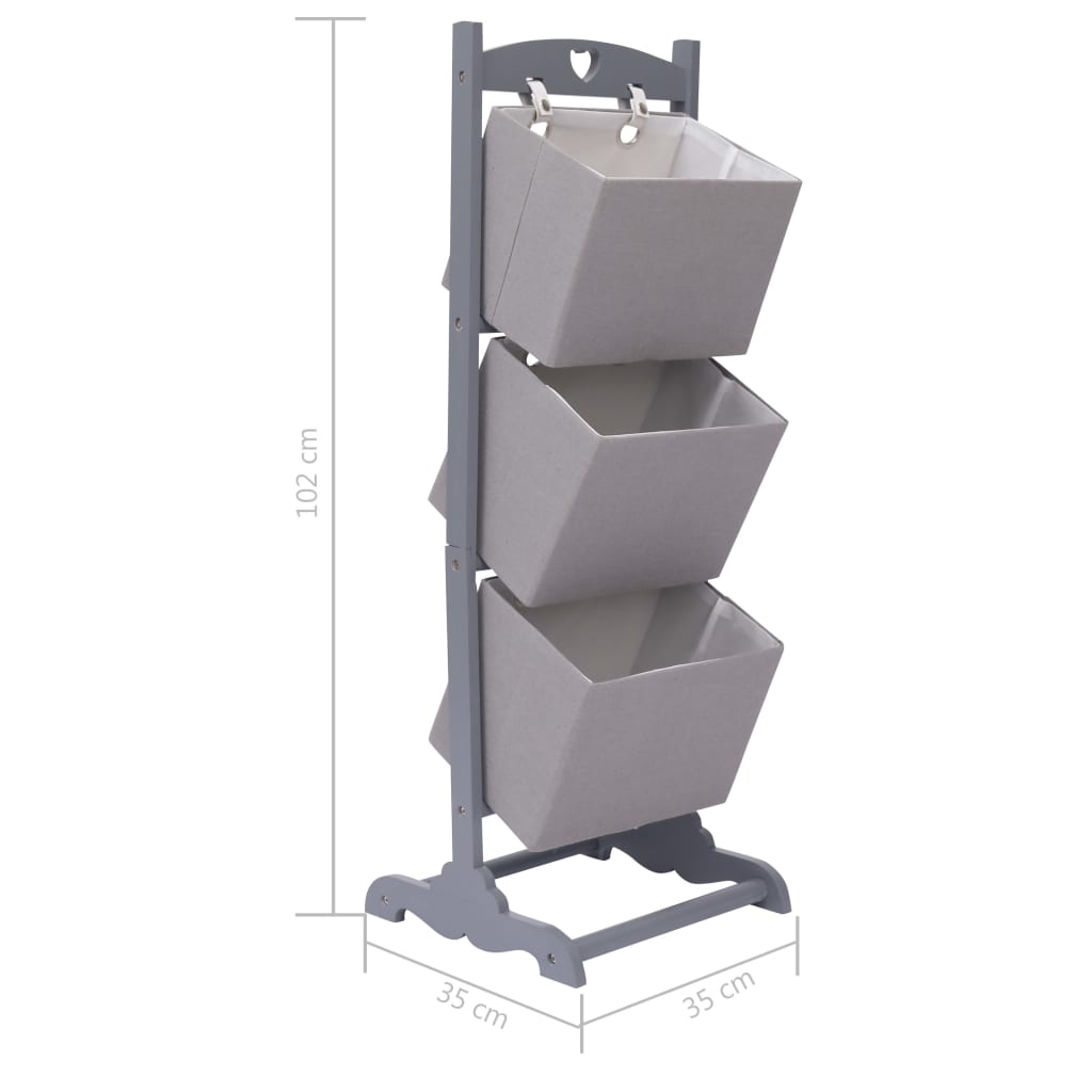 3-stufiges Korbregal Dunkelgrau 35 x 35 x 102 cm Holz