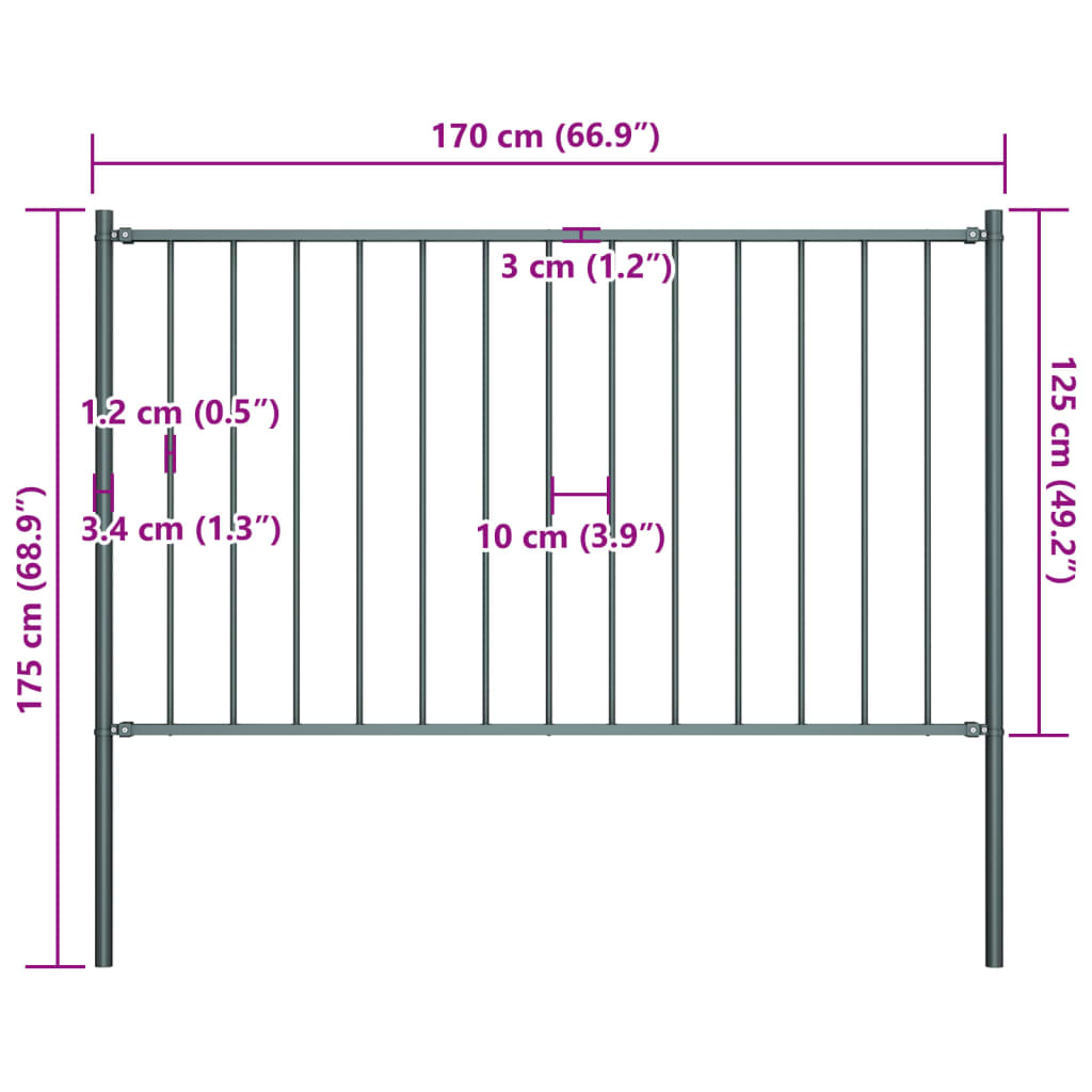 Zaunfeld mit Pfosten Pulverbeschichteter Stahl 1,7 x 1,25 m