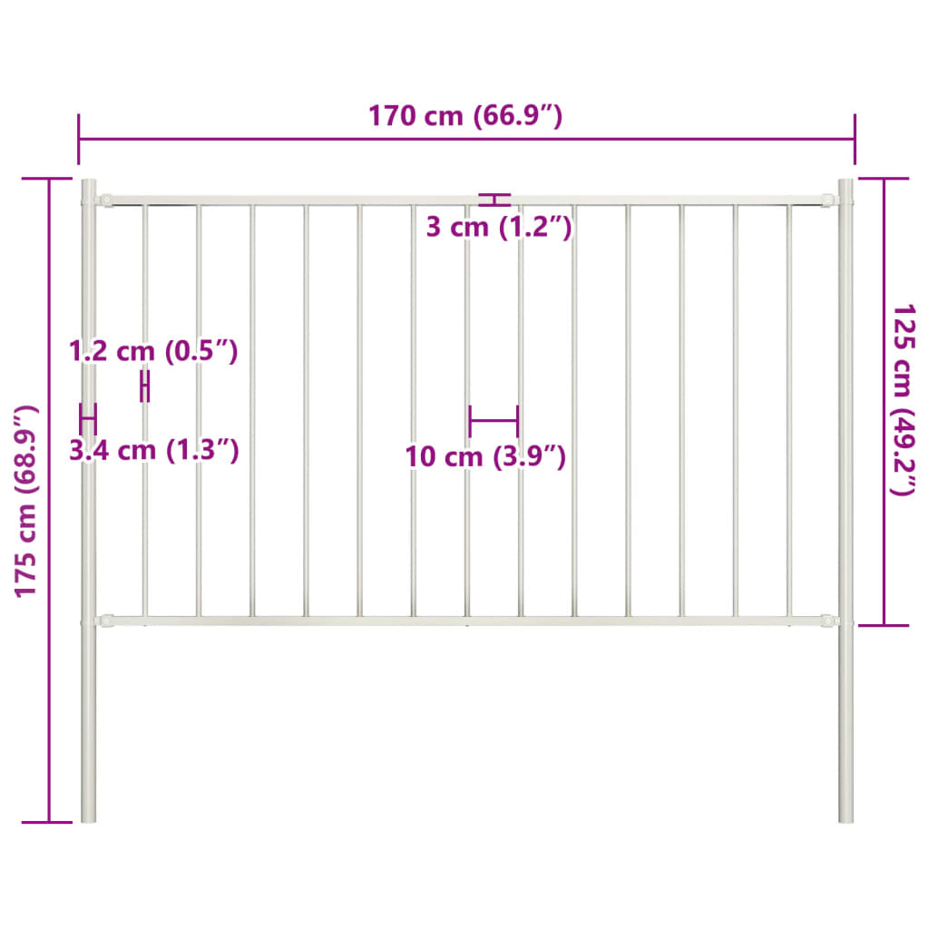 Zaunfeld mit Pfosten Pulverbeschichteter Stahl 1,7x1,25 m Weiß