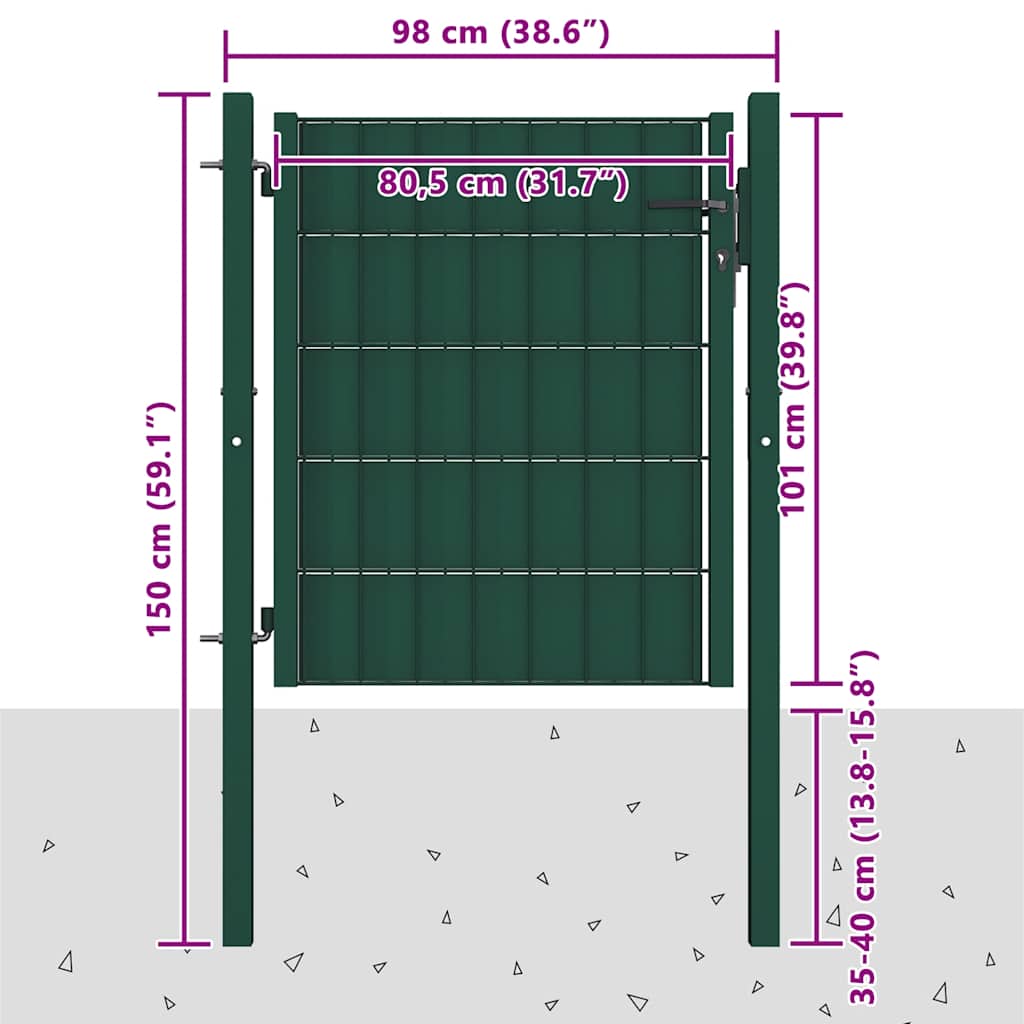 Zauntor aus PVC und Stahl 100 x 100 cm Grün