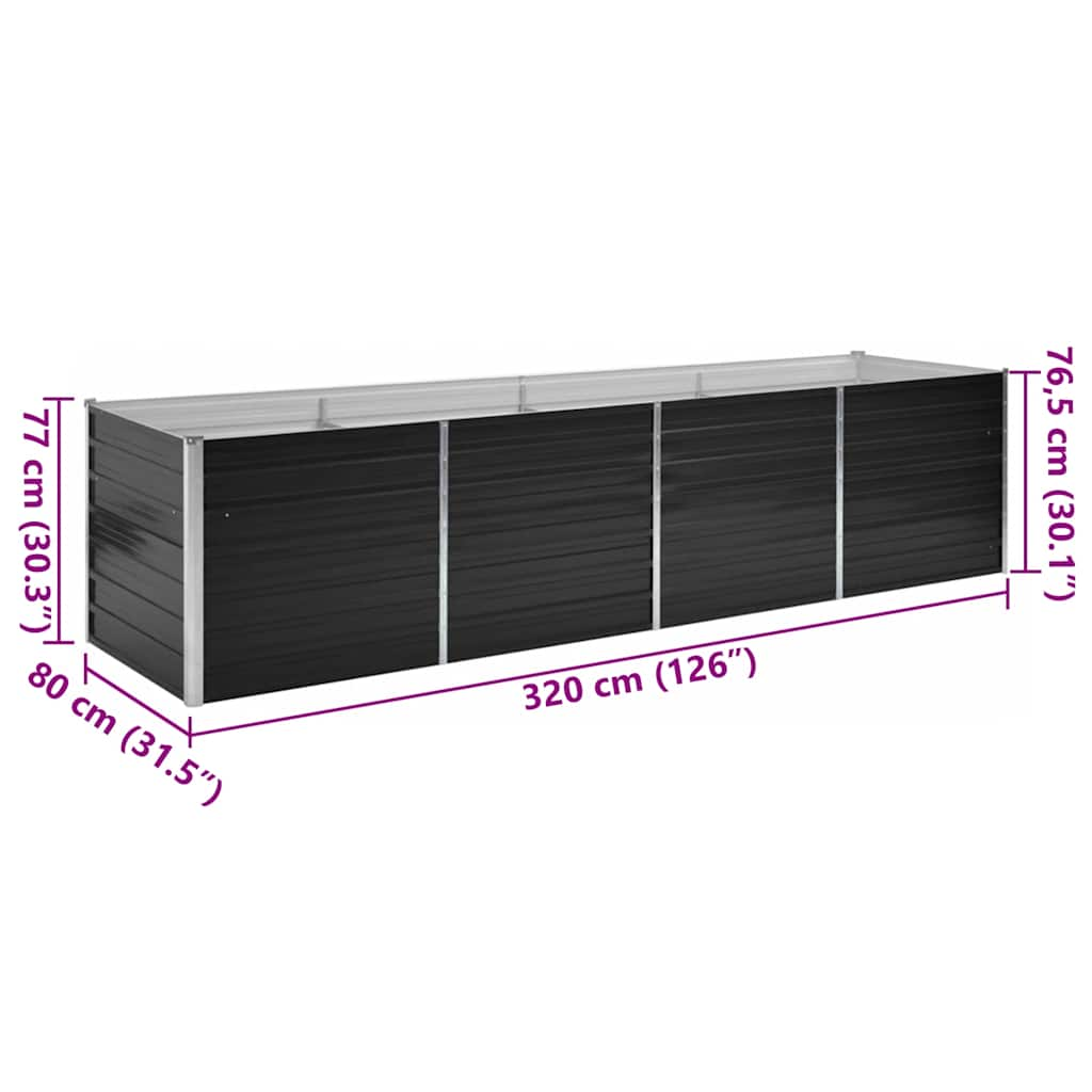 Plate-bande surélevée de jardin anthracite 320 x 80 x 77 cm en acier galvanisé