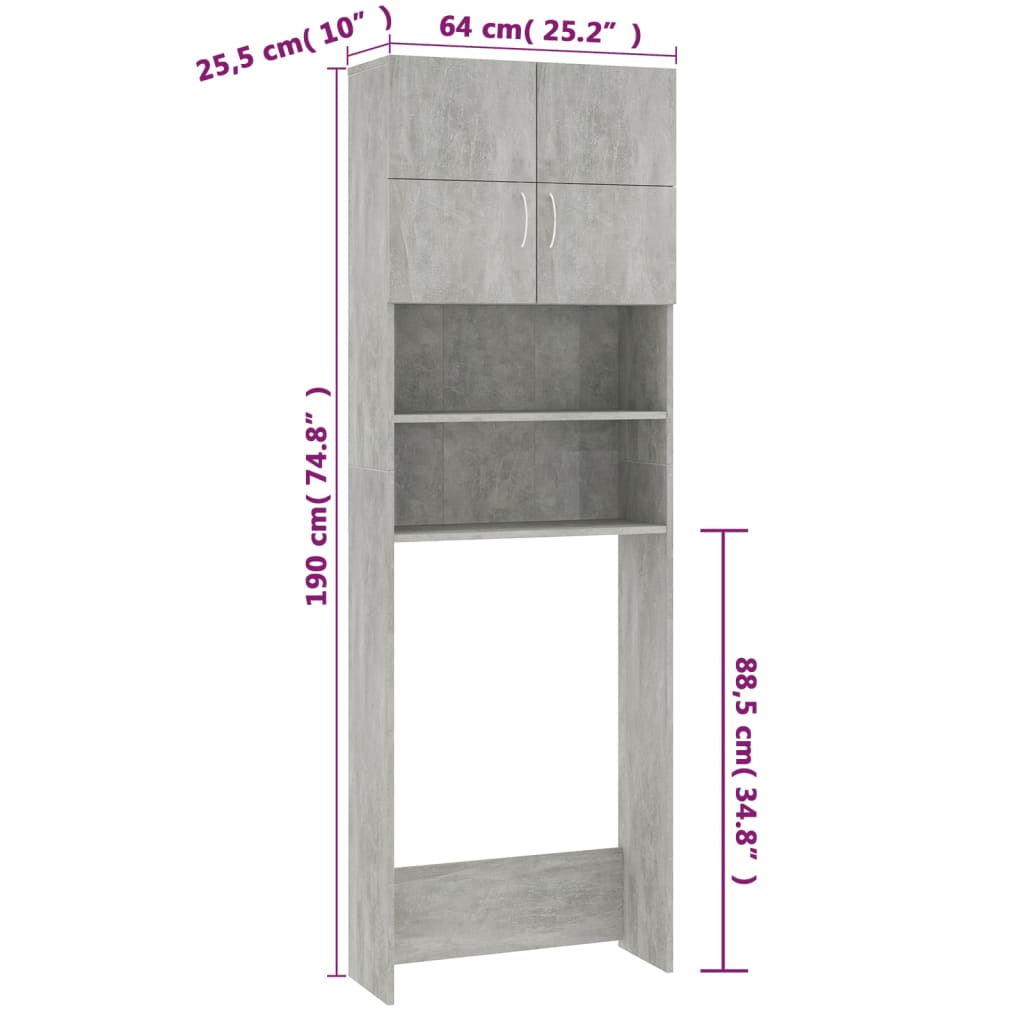 Waschmaschinenschrank Betongrau 64x25,5x190 cm Holzwerkstoff