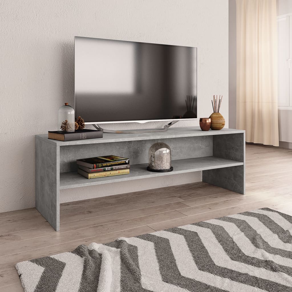 Meuble TV gris béton 120x40x40 cm en bois