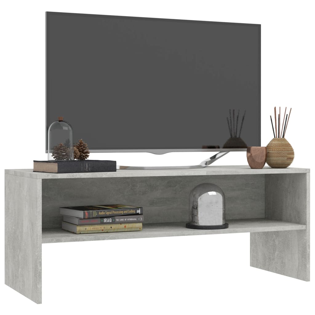 Meuble TV gris béton 100x40x40 cm en bois