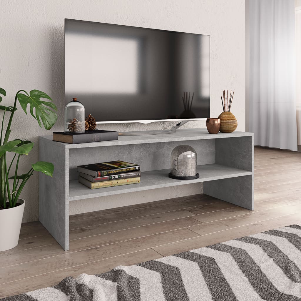 Meuble TV gris béton 100x40x40 cm en bois