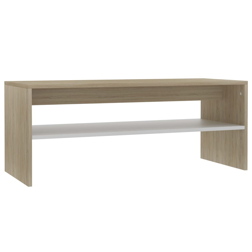 Couchtisch Weiß und Sonoma-Eiche 100x40x40 cm Holzwerkstoff