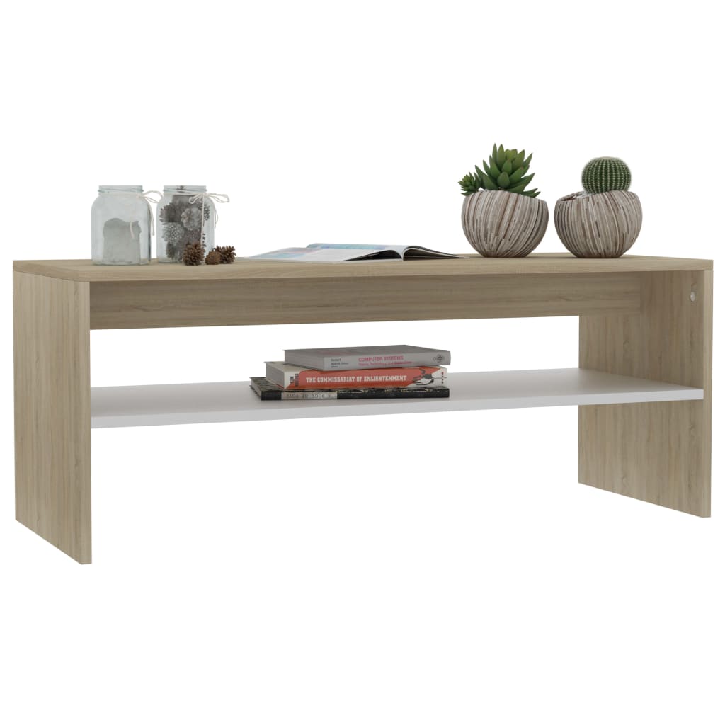 Couchtisch Weiß und Sonoma-Eiche 100x40x40 cm Holzwerkstoff