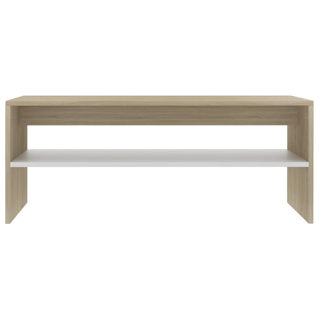 Couchtisch Weiß und Sonoma-Eiche 100x40x40 cm Holzwerkstoff