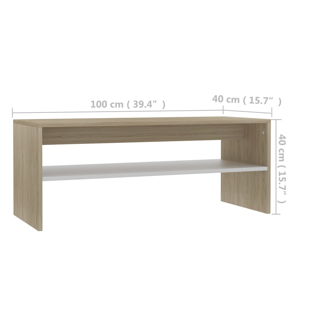 Couchtisch Weiß und Sonoma-Eiche 100x40x40 cm Holzwerkstoff