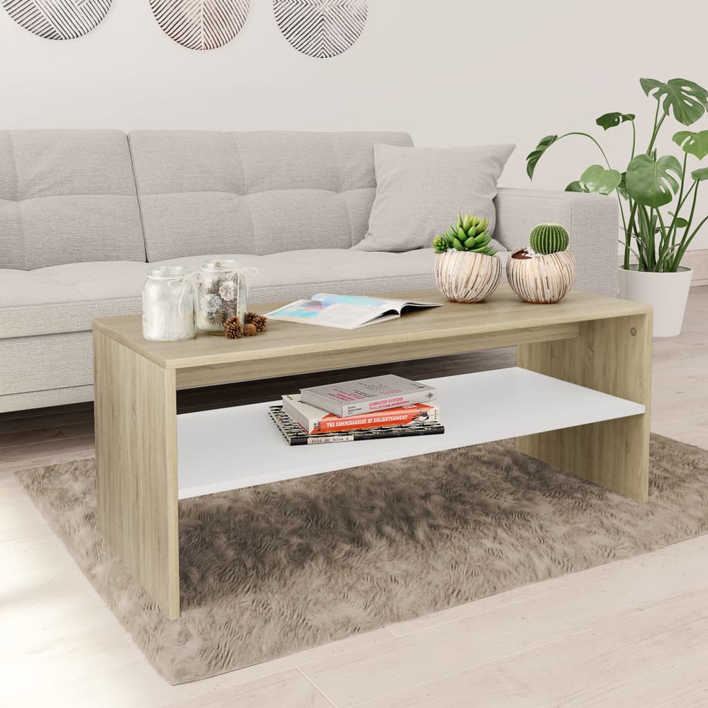 Couchtisch Weiß und Sonoma-Eiche 100x40x40 cm Holzwerkstoff