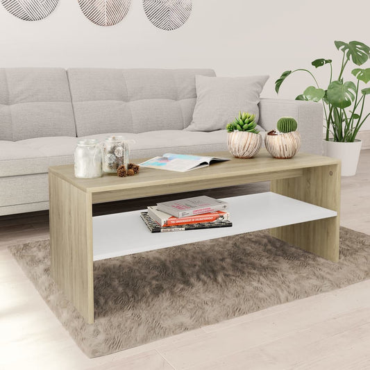 Couchtisch Weiß und Sonoma-Eiche 100x40x40 cm Holzwerkstoff