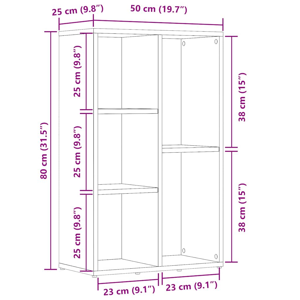 Bücherregal/Sideboard Sonoma Eiche 50x25x80 cm Holzwerkstoff