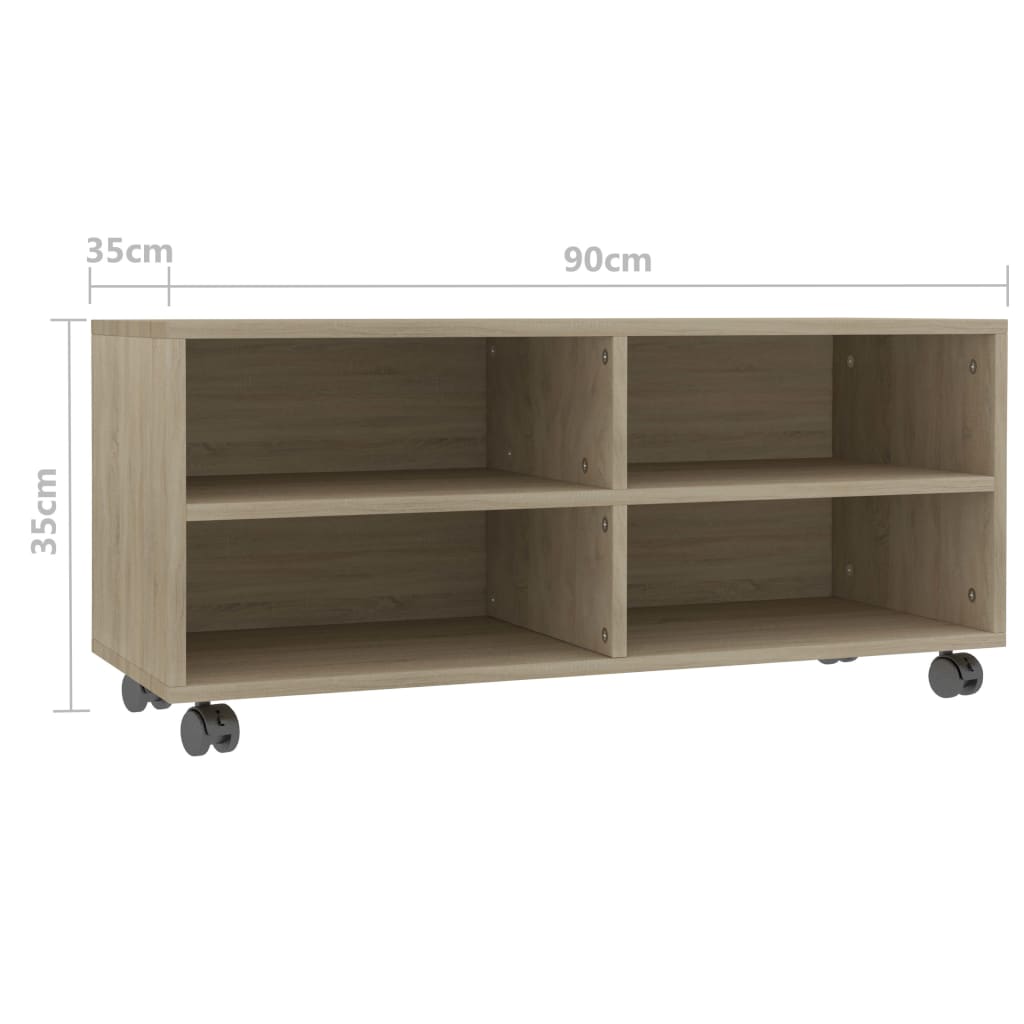 Meuble TV à roulettes Chêne Sonoma 90x35x35 cm matériau bois