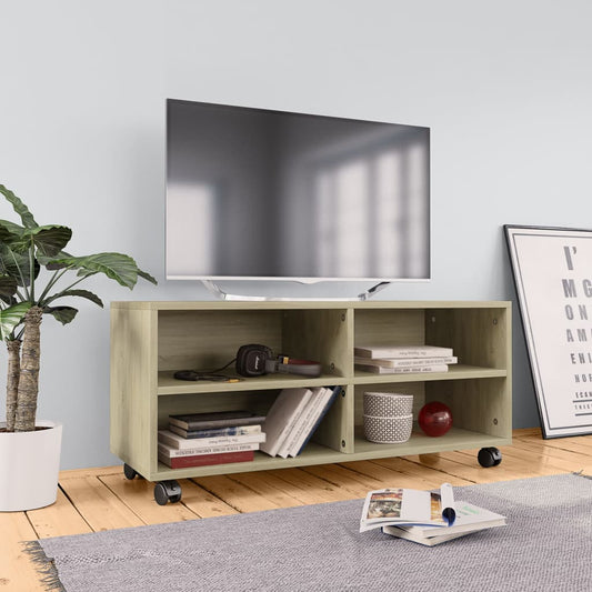 Meuble TV à roulettes Chêne Sonoma 90x35x35 cm matériau bois