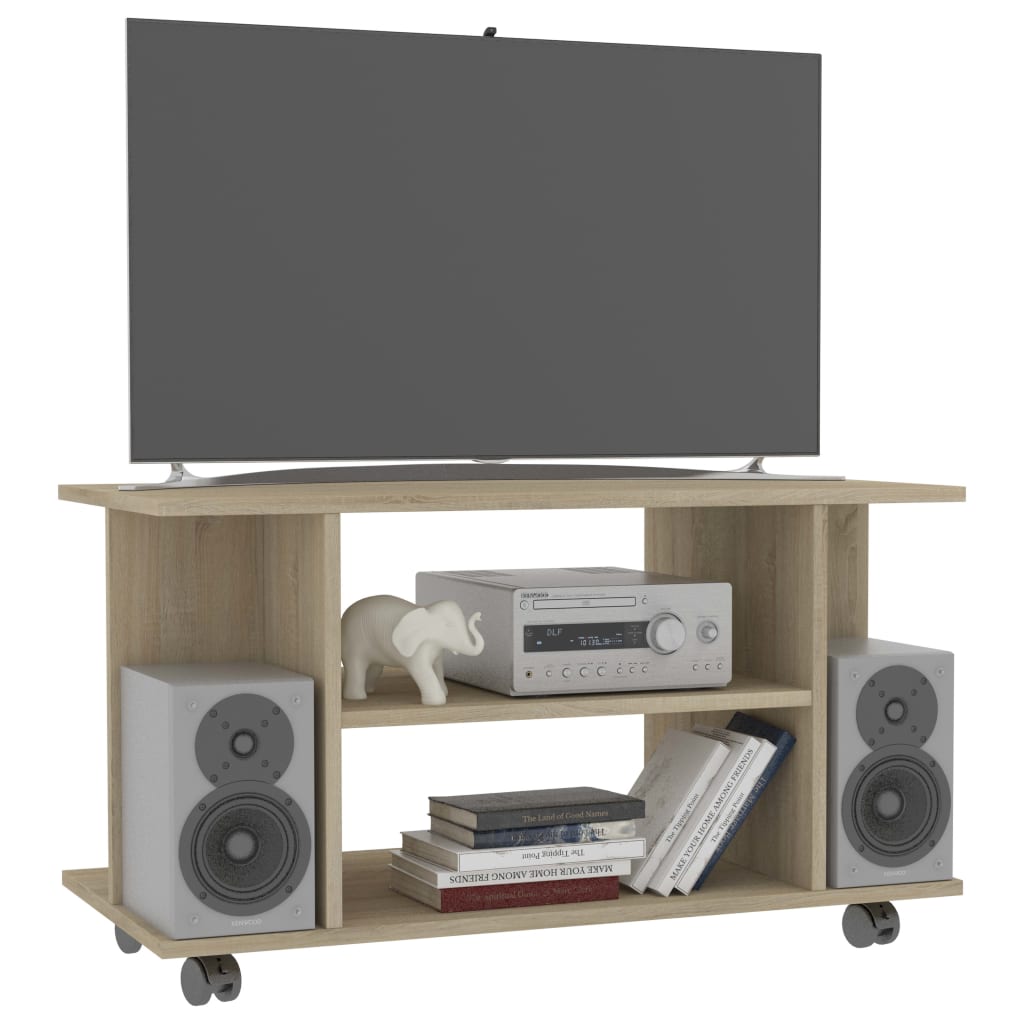Meuble TV à roulettes Chêne Sonoma 80x40x45 cm matériau bois