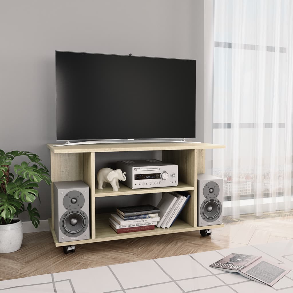 Meuble TV à roulettes Chêne Sonoma 80x40x45 cm matériau bois