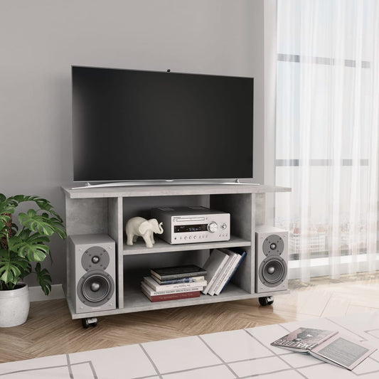 Meuble TV à roulettes gris béton 80x40x45 cm en bois