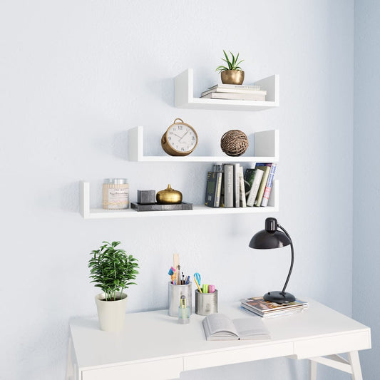 Wall shelf 3 pcs. White wood material