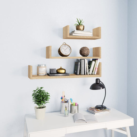 Wall shelf 3 pcs. Sonoma oak wood material