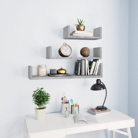 Wall shelf 3 pcs. Concrete gray wood material