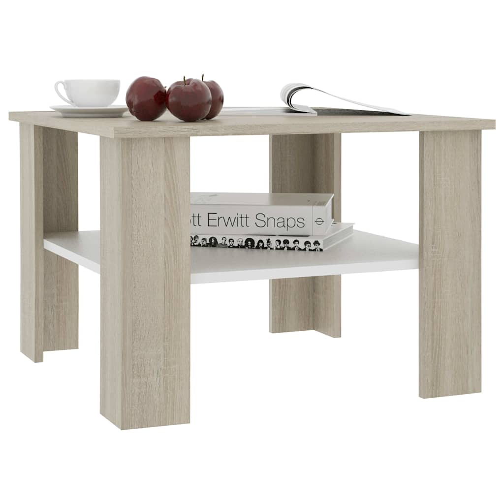 Couchtisch Weiß Sonoma-Eiche 60x60x42 cm Holzwerkstoff