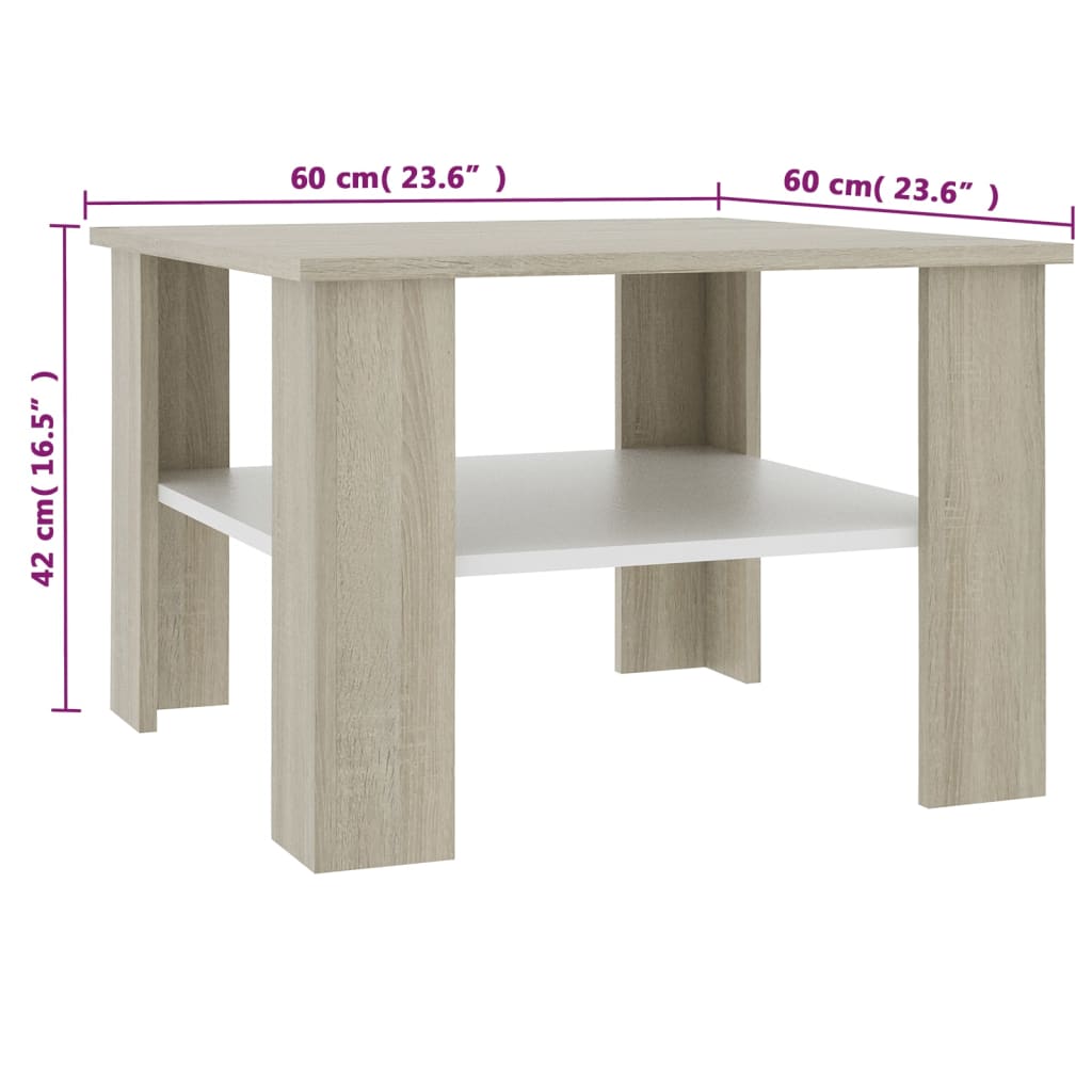 Couchtisch Weiß Sonoma-Eiche 60x60x42 cm Holzwerkstoff