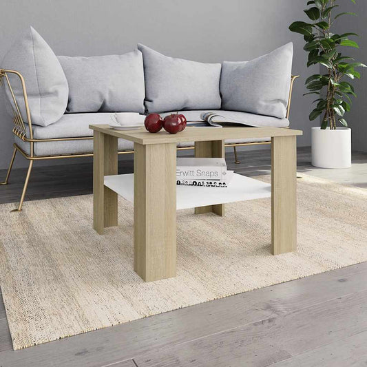 Couchtisch Weiß Sonoma-Eiche 60x60x42 cm Holzwerkstoff