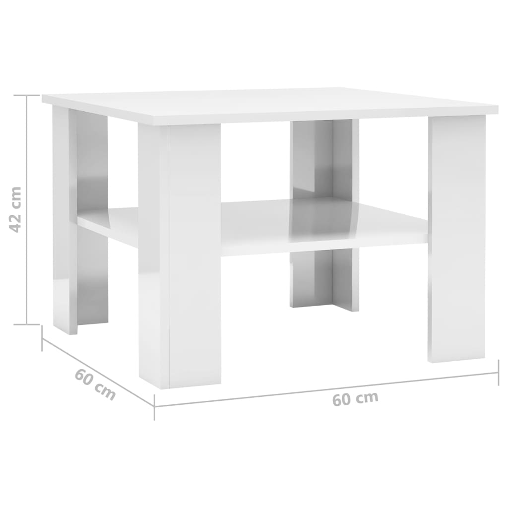 Coffee table high gloss white 60x60x42 cm wood material