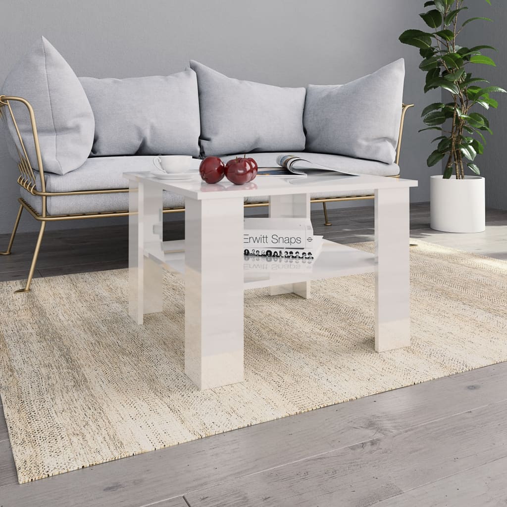 Coffee table high gloss white 60x60x42 cm wood material