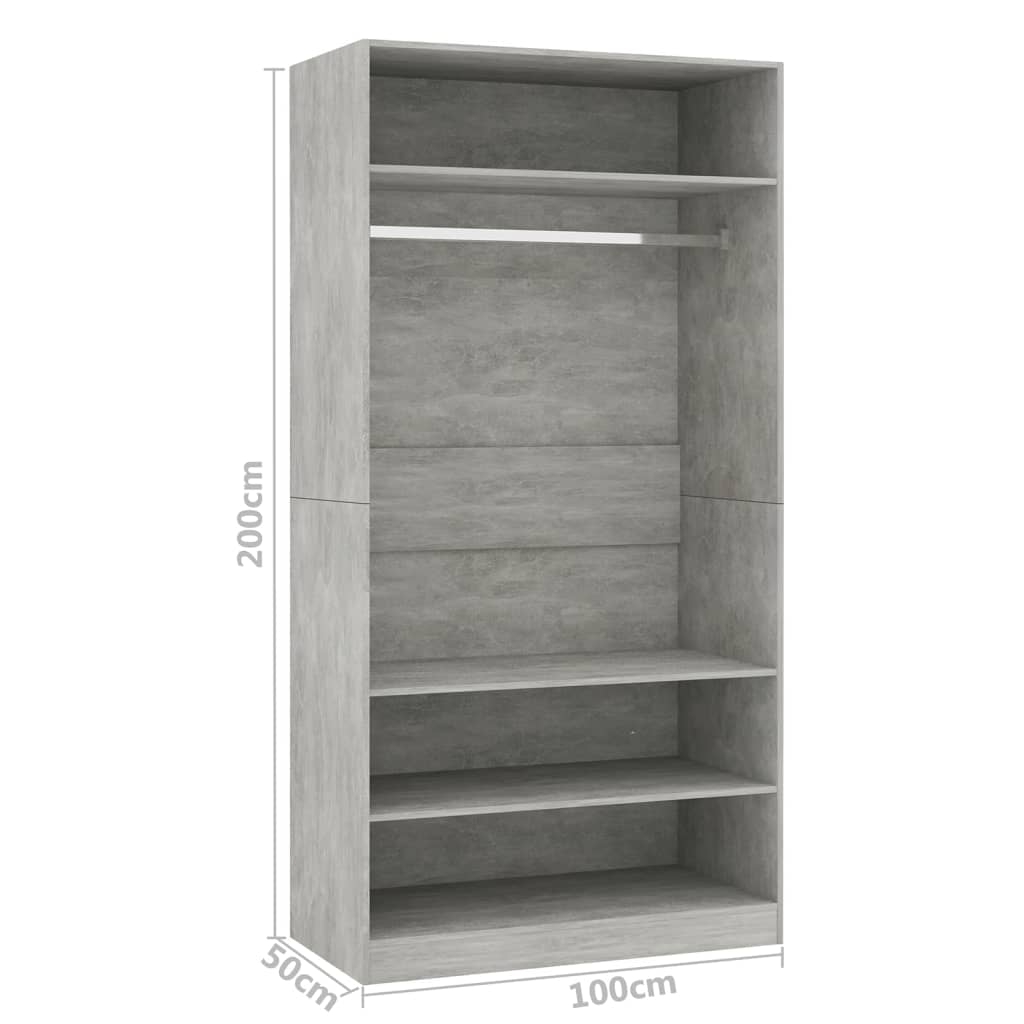 Armoire gris béton 100x50x200 cm en bois