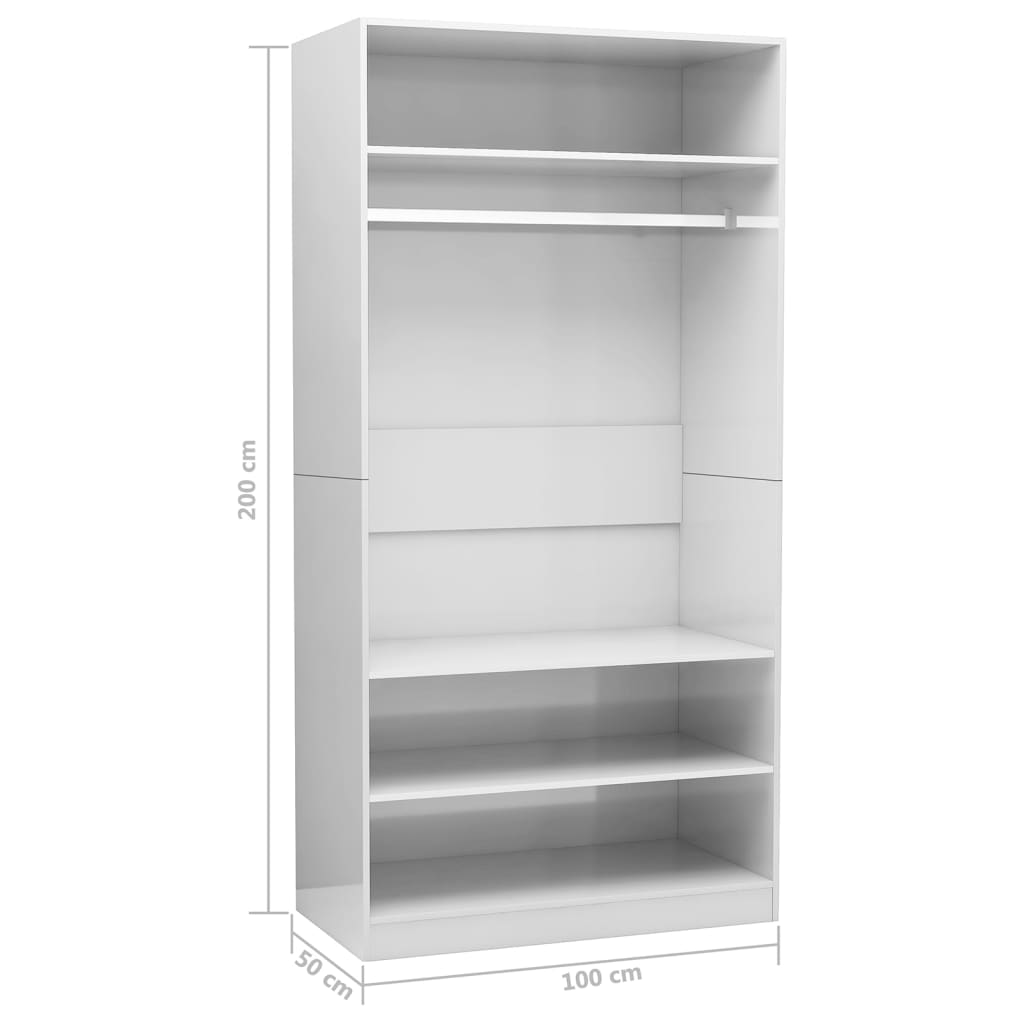 Armoire blanc brillant 100x50x200 cm en bois