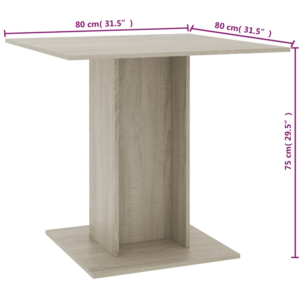 Table à manger chêne Sonoma 80x80x75 cm matériau bois