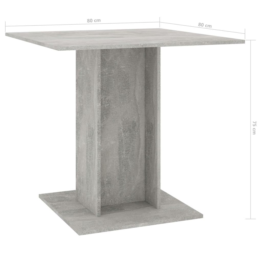 Table à manger gris béton 80x80x75 cm en bois