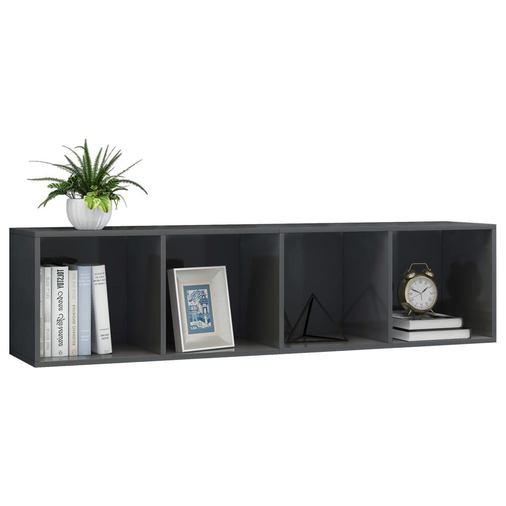 Bücherregal/TV-Schrank Hochglanz-Grau 143x30x36 cm