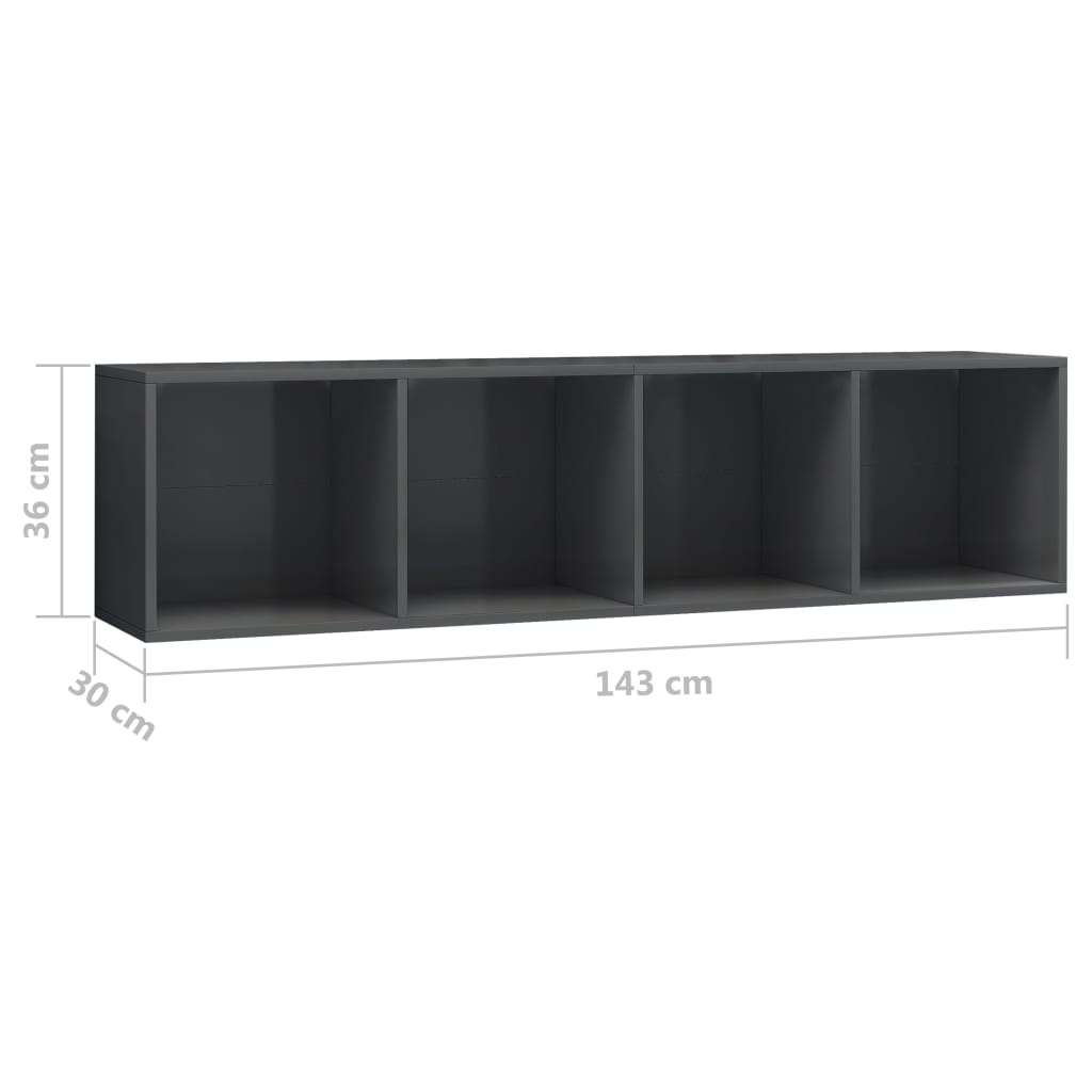 Bücherregal/TV-Schrank Hochglanz-Grau 143x30x36 cm