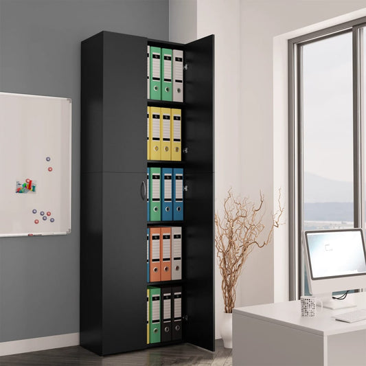 Armoire de bureau noire 60x32x190 cm en bois