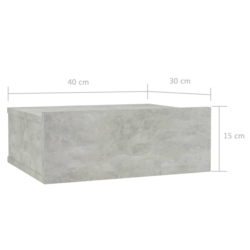 Table de chevet suspendue gris béton 40x30x15 cm matière bois