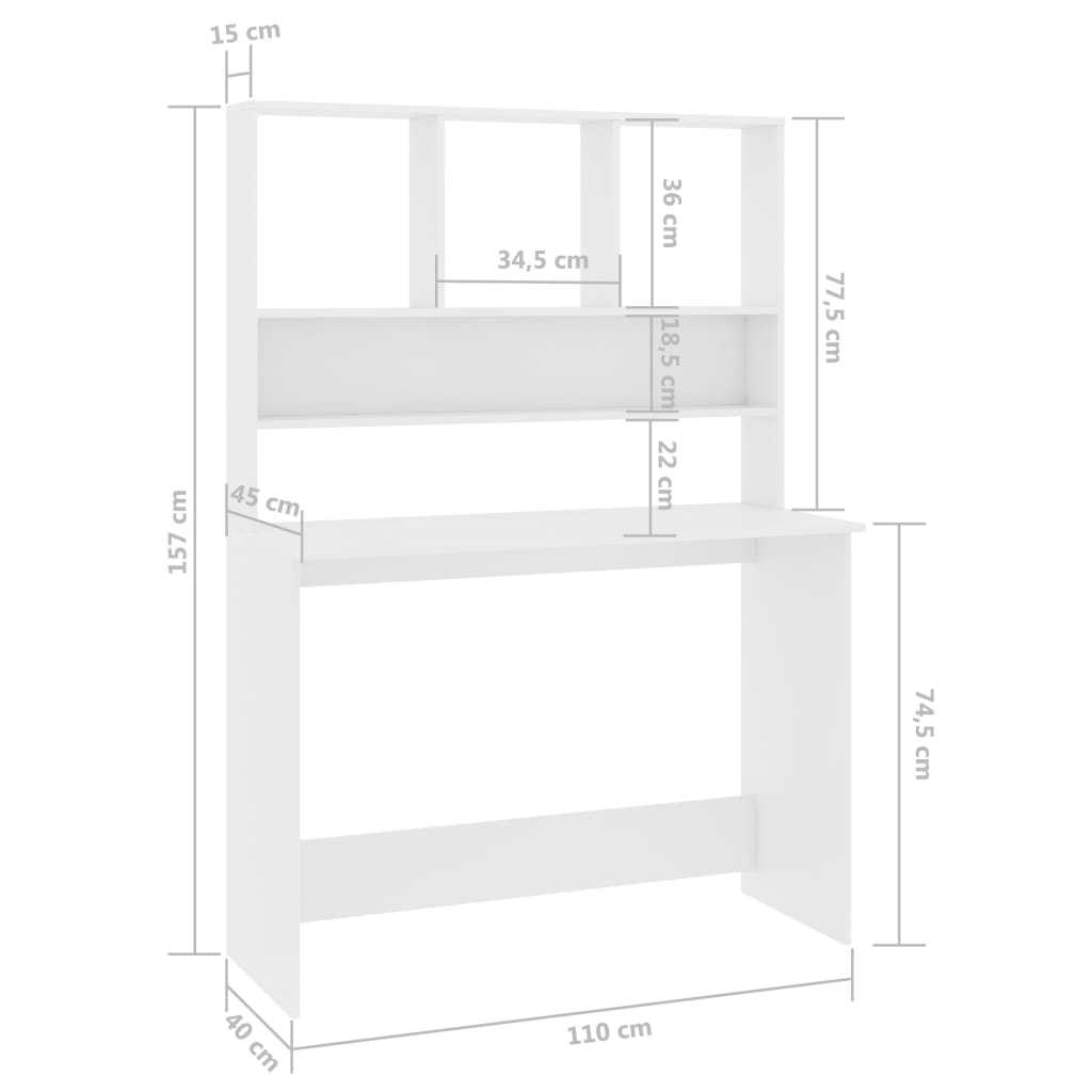 Schreibtisch mit Regalen Weiß 110x45x157 cm Holzwerkstoff
