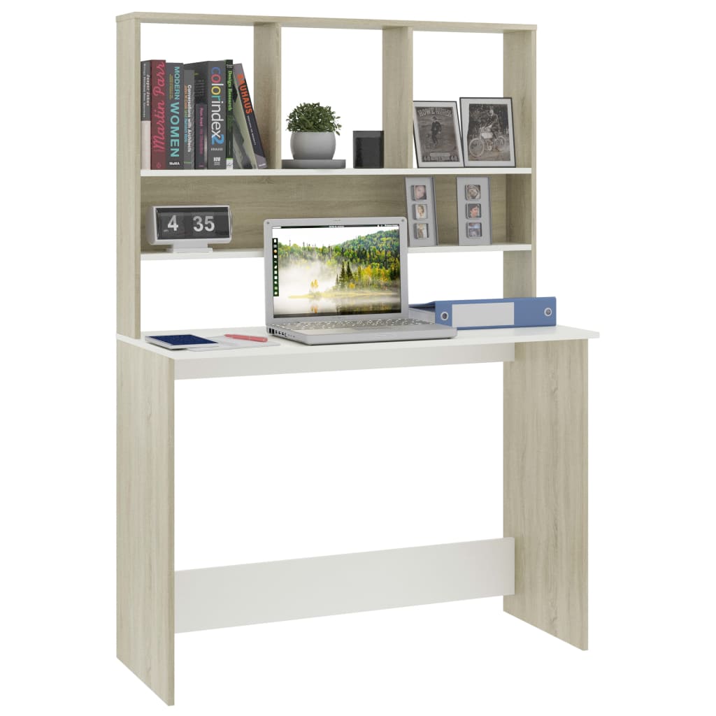 Schreibtisch mit Regalen Weiß Sonoma-Eiche 110x45x157 cm