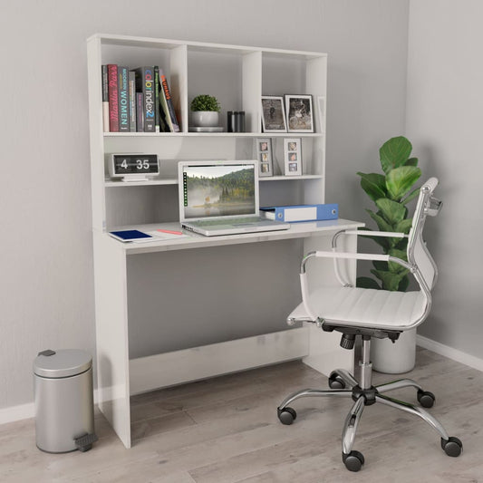 Bureau avec étagères blanc brillant 110x45x157 cm