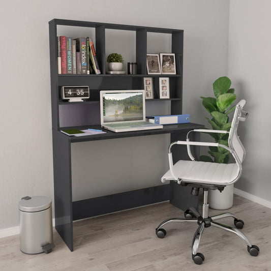 Bureau avec étagères gris brillant 110x45x157 cm