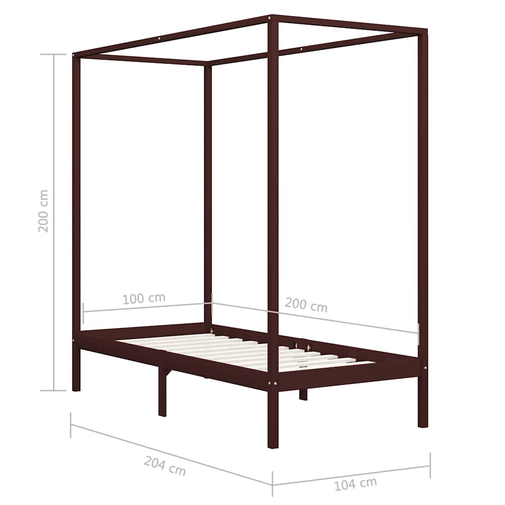 Himmelbett-Gestell Dunkelbraun Massivholz Kiefer 100 x 200 cm