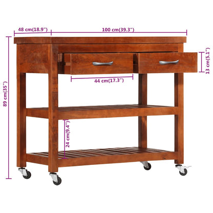 Servierwagen 100x48x89 cm Massivholz Akazie