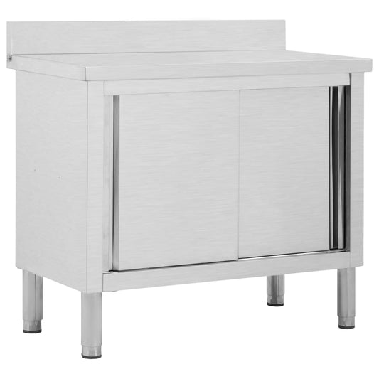 Armoire de travail à portes coulissantes 100x50x(95-97) cm en acier inoxydable