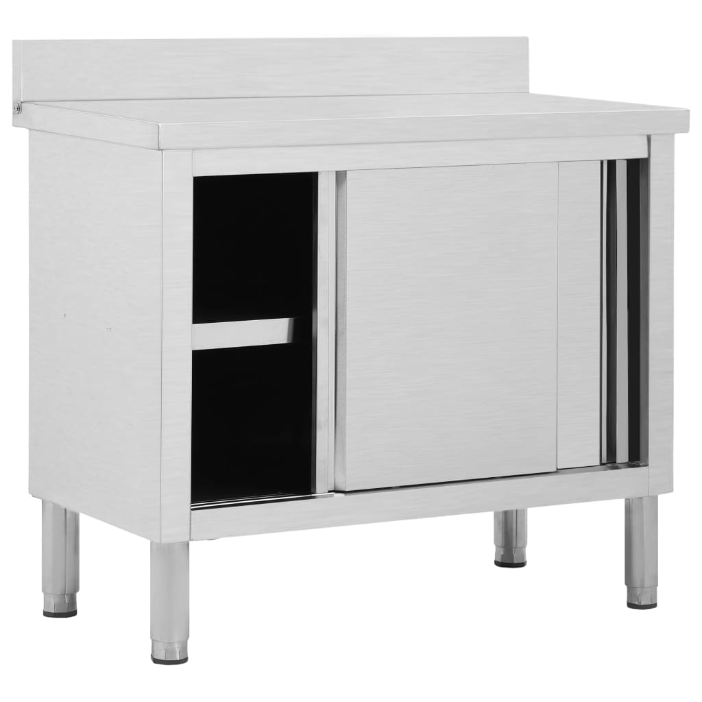 Armoire de travail à portes coulissantes 100x50x(95-97) cm en acier inoxydable