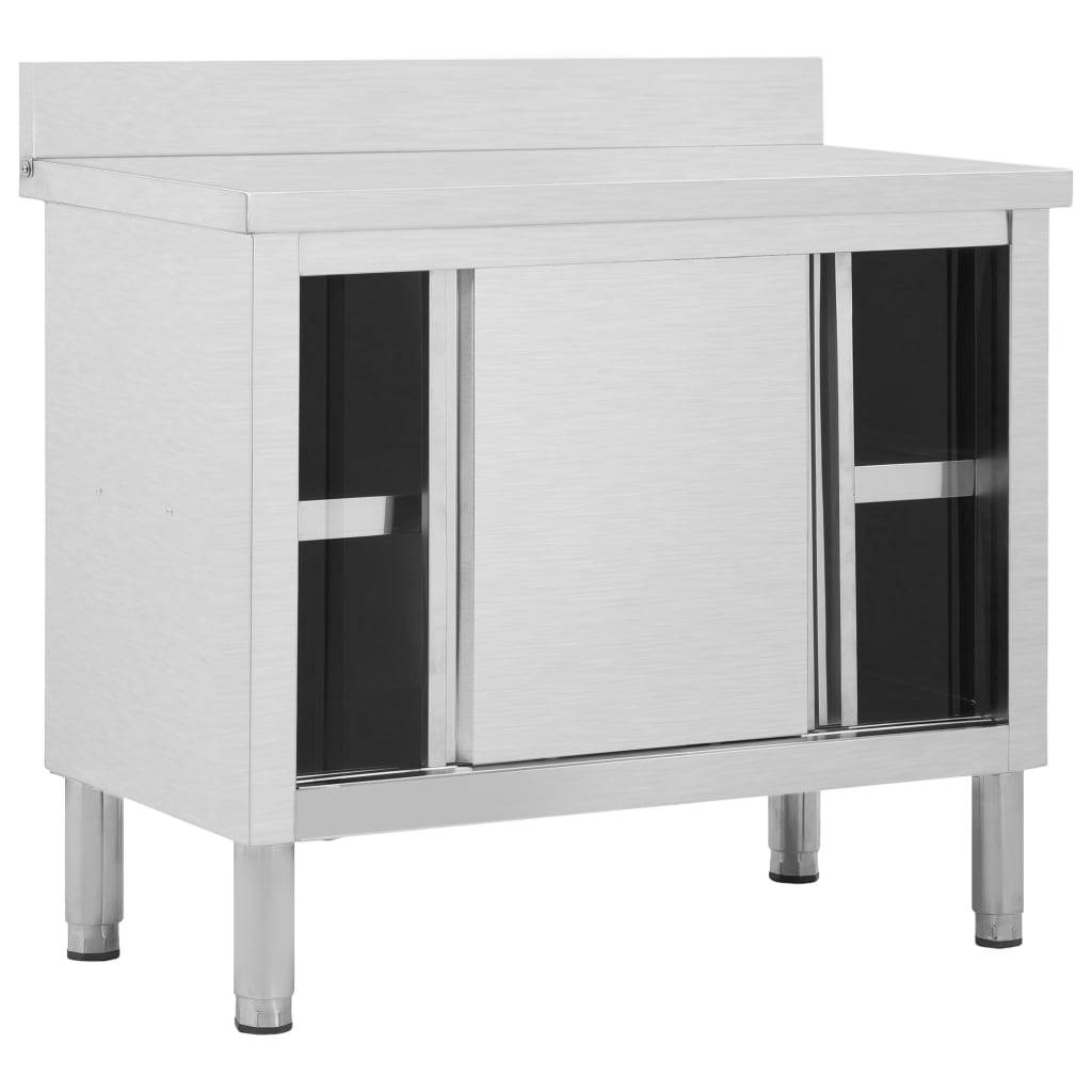 Armoire de travail à portes coulissantes 100x50x(95-97) cm en acier inoxydable