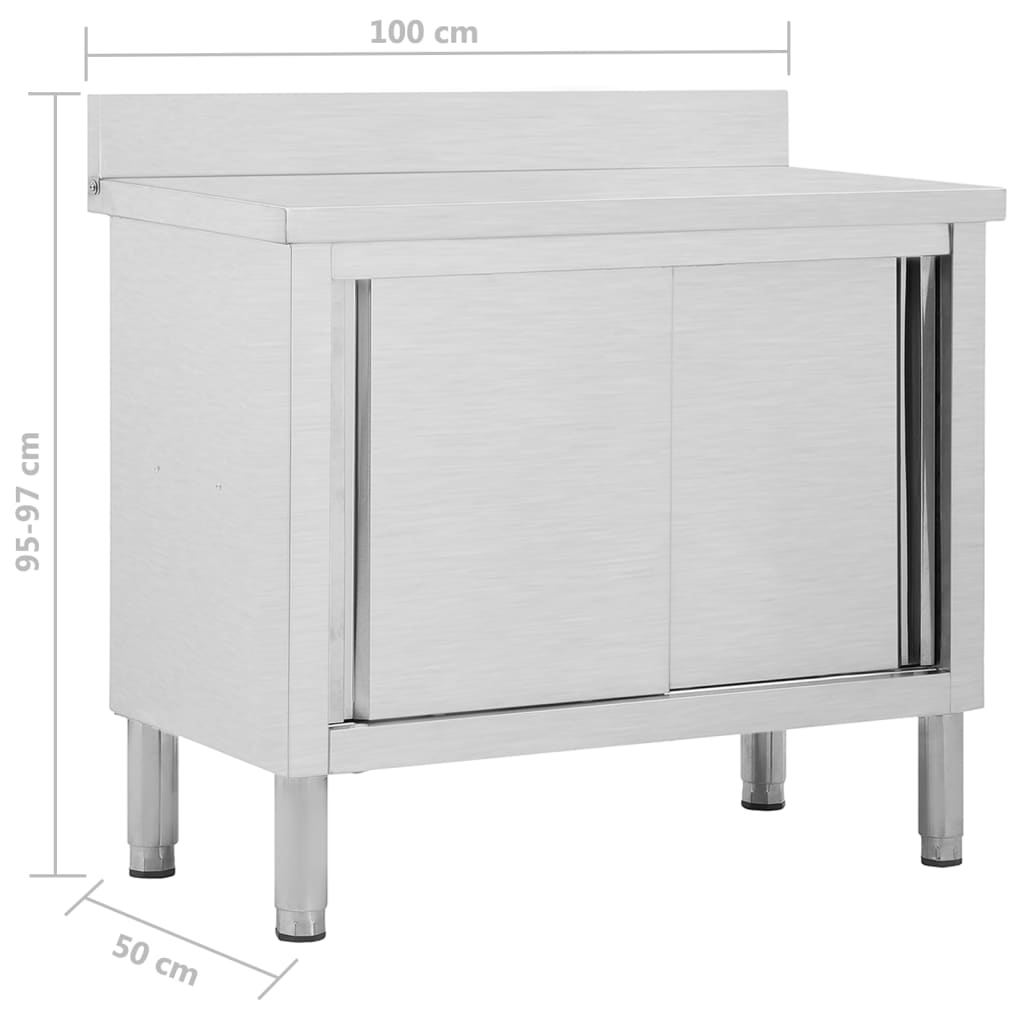 Armoire de travail à portes coulissantes 100x50x(95-97) cm en acier inoxydable