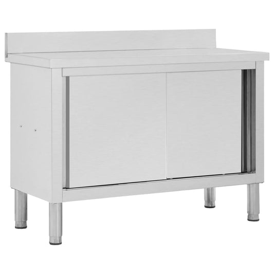 Armoire de travail à portes coulissantes 120x50x(95-97) cm en acier inoxydable